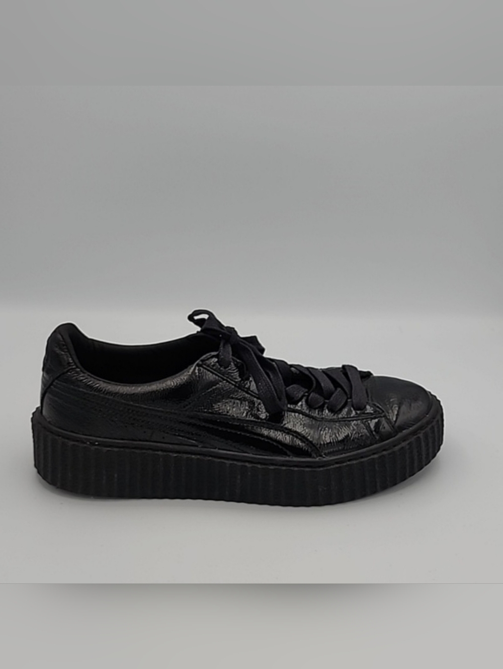 FENTY X PUMA Black Patent Leather Laced Sneakers, size 10